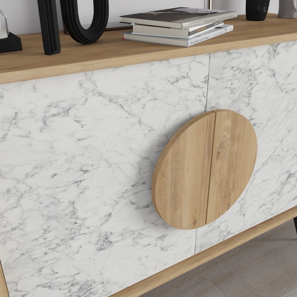 Madia 2 ante 110x35,6x82 colore bianco effetto marmo carrara e rovere Gora110