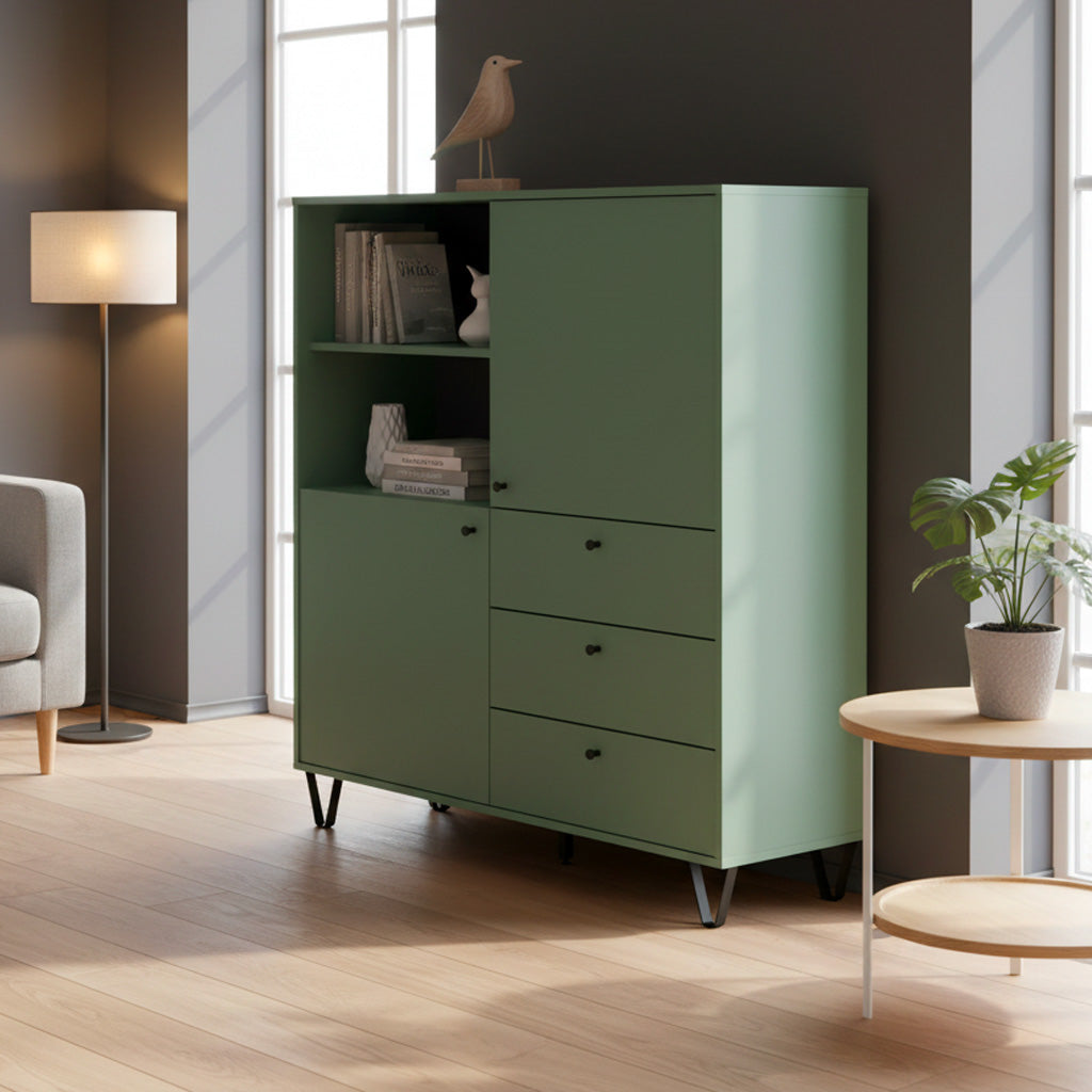 Credenza con ante cassetti e vano a giorno colore verde 123,6x135H cm - Aldix