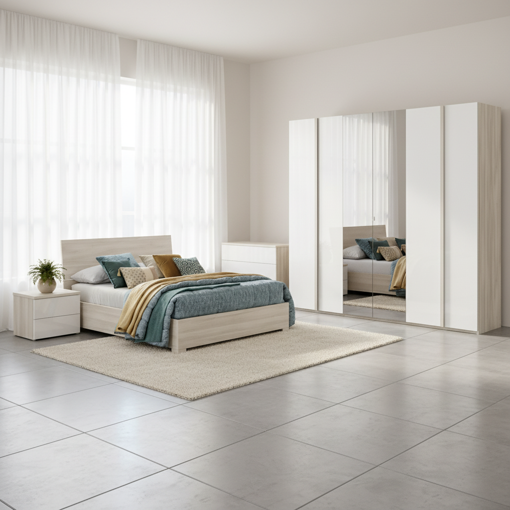 Camera da letto completa rovere e bianco lucido Melodia