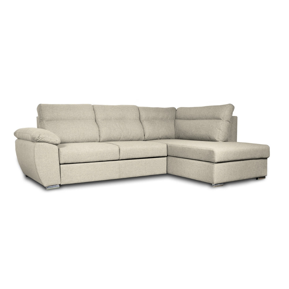 Ecksofa mit Ottomane rechts und ausziehbarem Bett, beige - Kendall