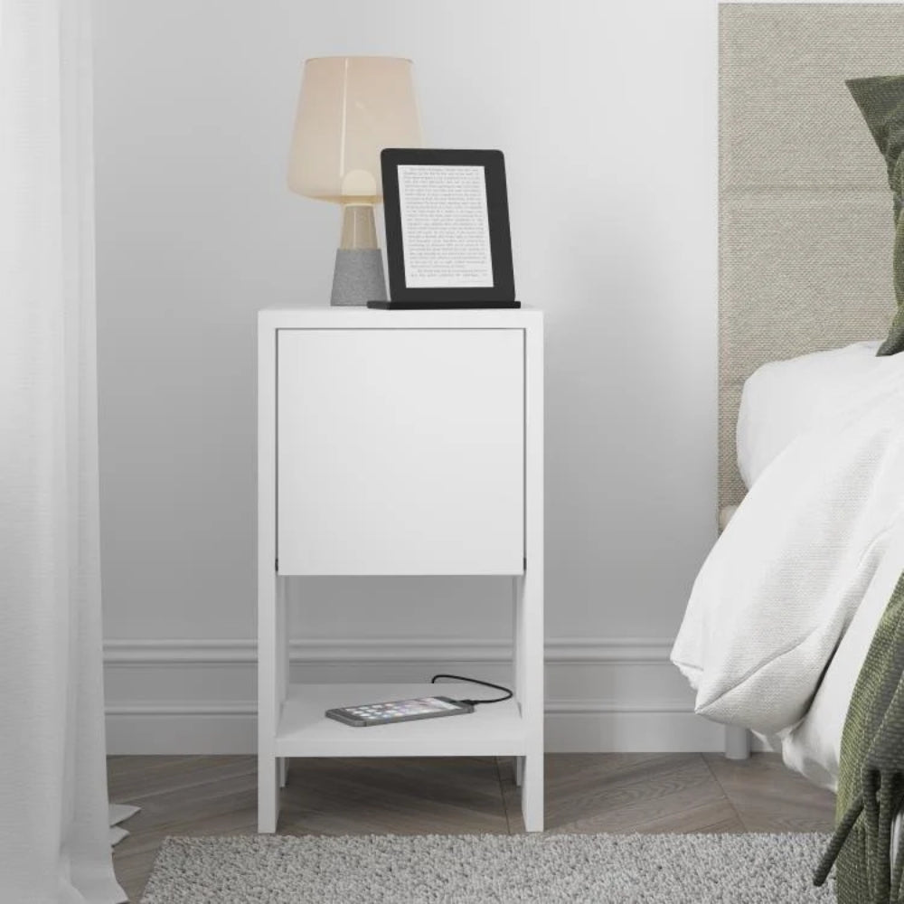 Comodino 30x55h colore bianco con anta ribalta - Ema