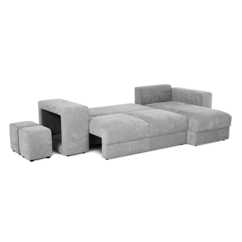Divano con penisola reversibile e funzione letto e pouf colore grigio chiaro 266 cm - Lilo