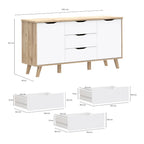 VNKK231-L25 SIDEBOARD AXIS EICHENSTRUKTUR MIT WEISSEN FRONTEN ZWEI TÜREN UND DREI SCHUBLADEN