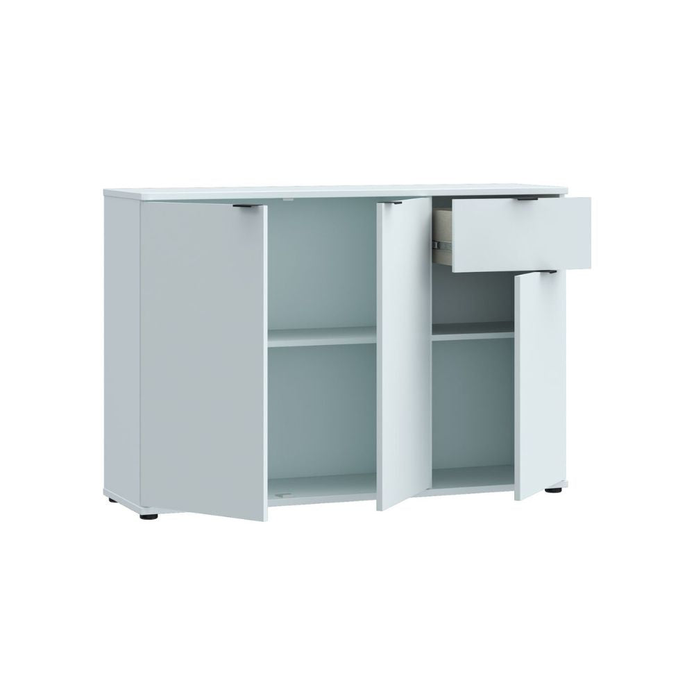 GNMK231L-U58 MEHRZWECK-UNTERSCHRANK MIT DREI TÜREN + 1 SCHUBLADE, HELLGRAU, B120CM