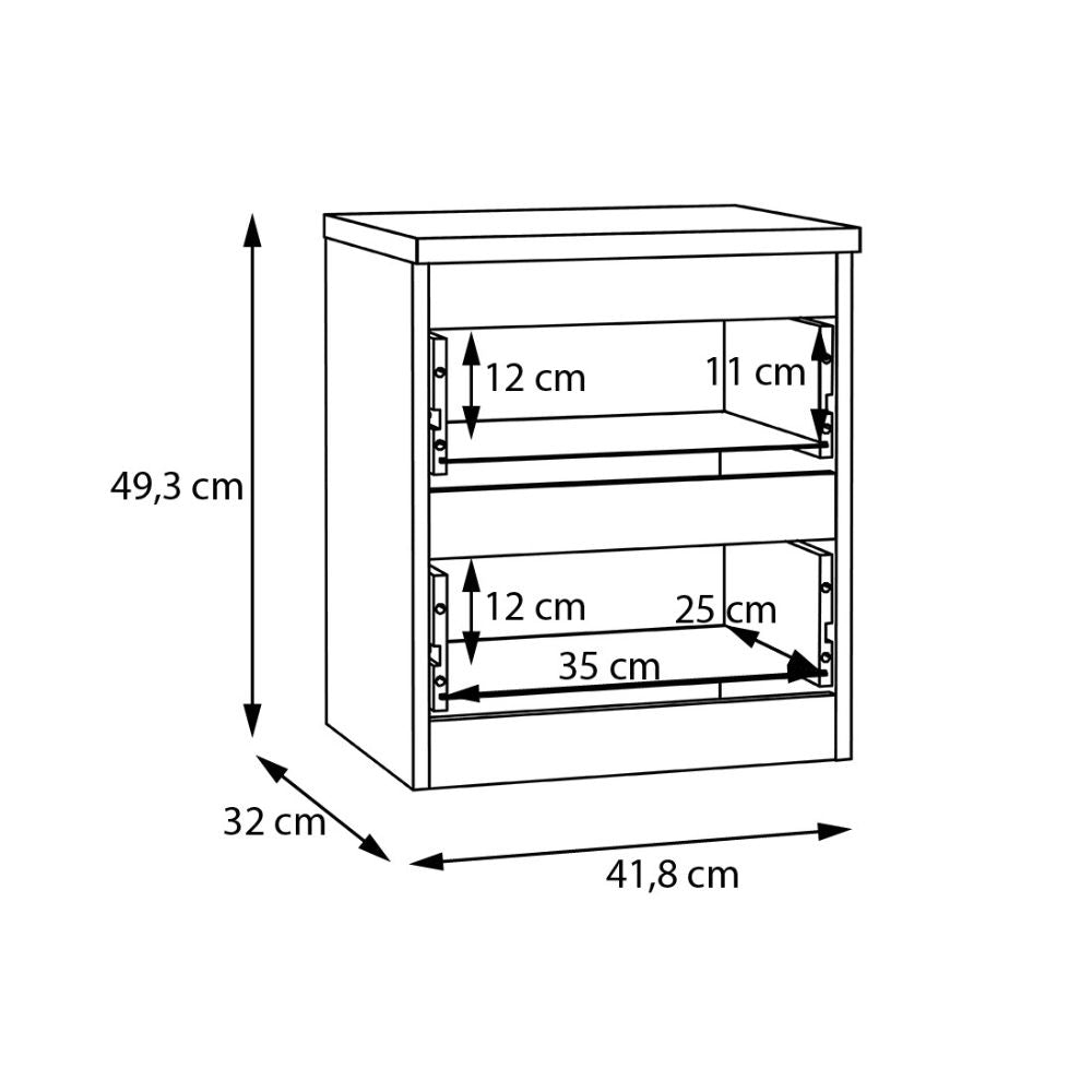 Comodino 2 cassetti colore bianco 41.8x32.2x49.3H Morgan