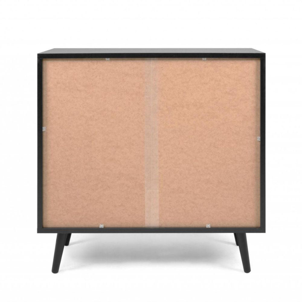 Cassettiera 80x80h cm con 3 cassetti colore nera con frontali vimini - Vienna03A
