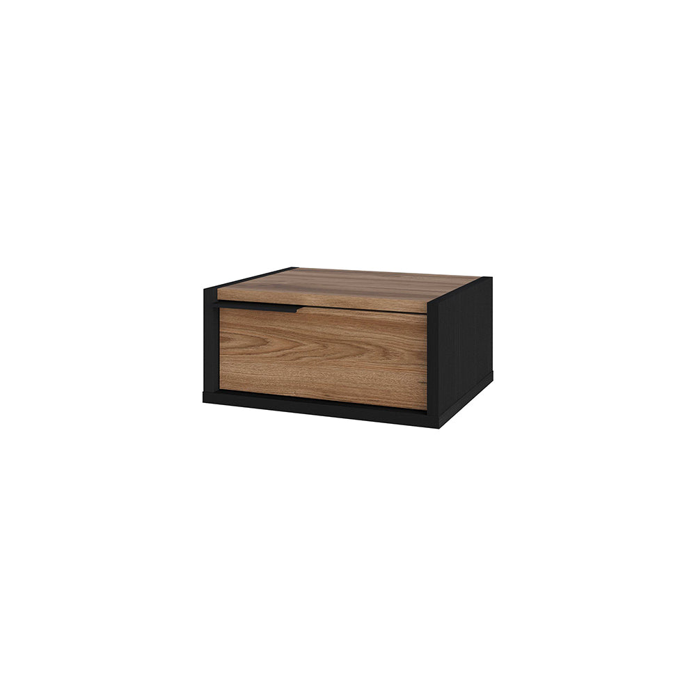 Comodino sospeso con cassetto 40 cm nero e rovere oud con maniglia reversibile Eco