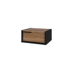 Comodino sospeso con cassetto 40 cm nero e rovere oud con maniglia reversibile Eco
