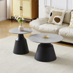 Set tavolini rotondi in ceramica grigio opaco con struttura in metallo nero Dual