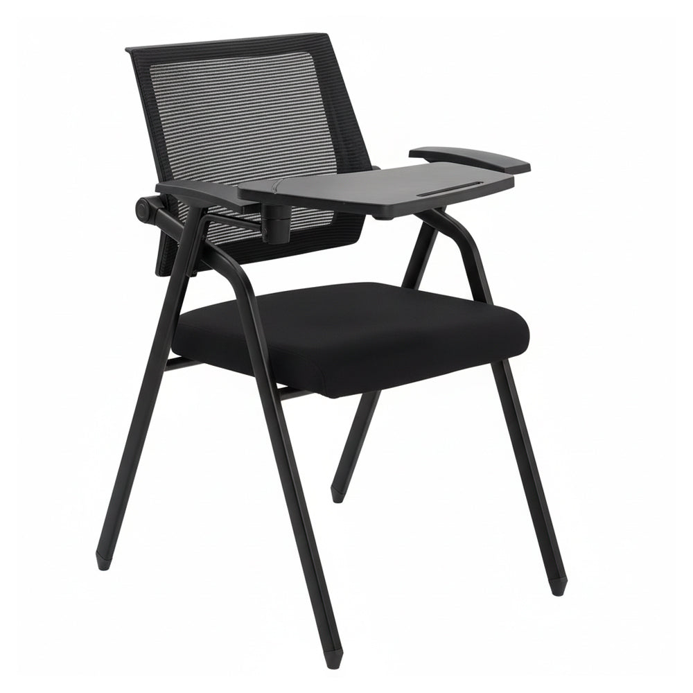 BÜROSTUHL LORETOBL MIT KLAPPTISCH, NETZRÜCKENLEHNE, GEPOLSTERTE SITZFLÄCHE, SCHWARZE BEINE UND GESTELL