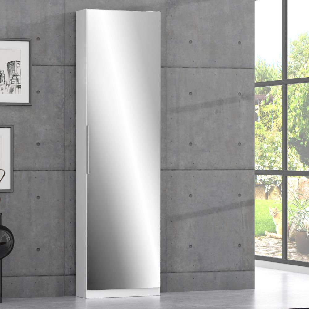 Schuhschrank mit umkehrbarer Spiegeltür, weiß, 50x20x180H Nyx