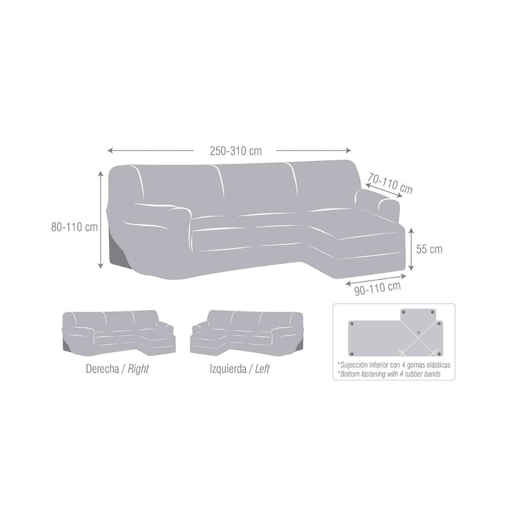 Elastischer Sofabezug 250/310 cm mit rechter Ottomane, kurze Armlehne - Troya