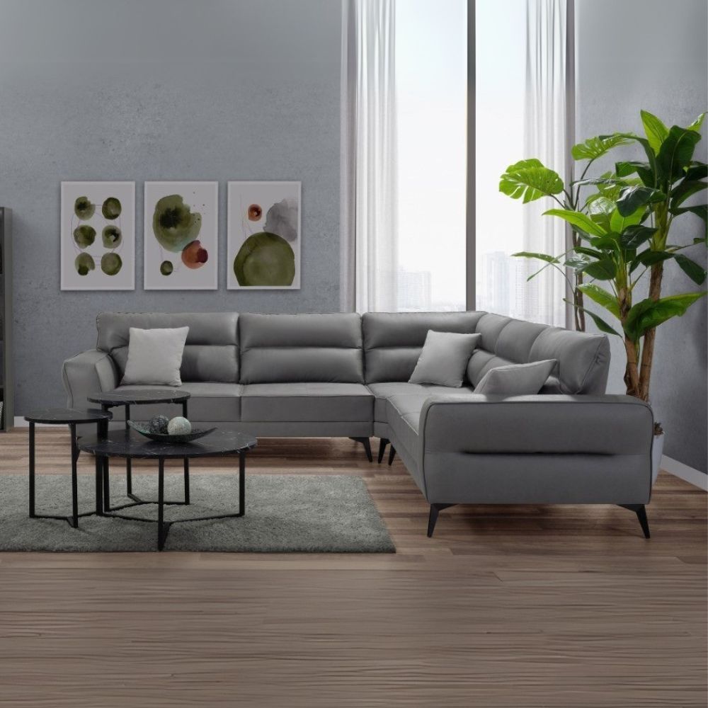 Divano angolare in tessuto colore grigio con seduta traslante 300 cm - Sigmar