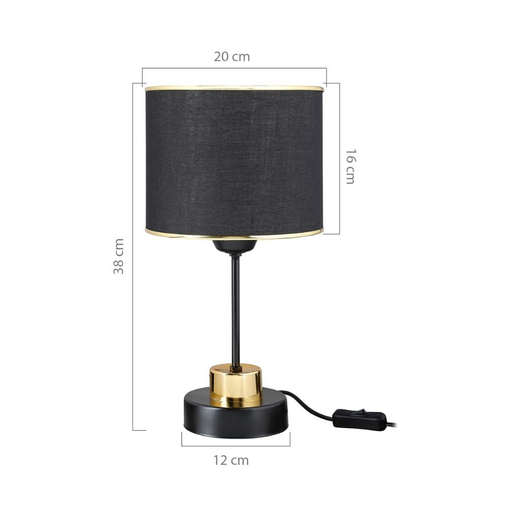 Lampada da tavolo in metallo e paralume tessuto nero Arden
