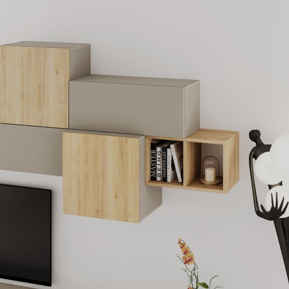Parete attrezzata 260cm colore cashmere e rovere Tromen