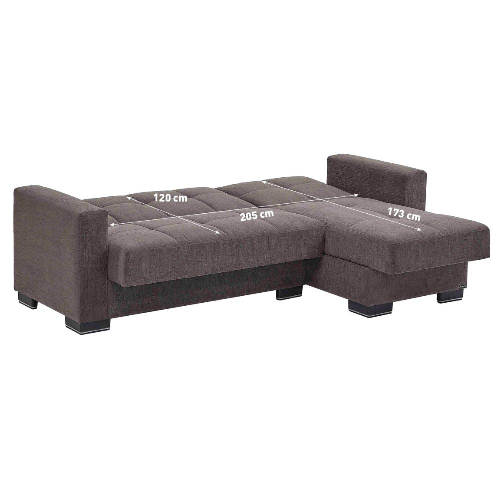 Divano letto con penisola reversibile e doppio contenitore tessuto grigio chiaro - Fermina Lounge