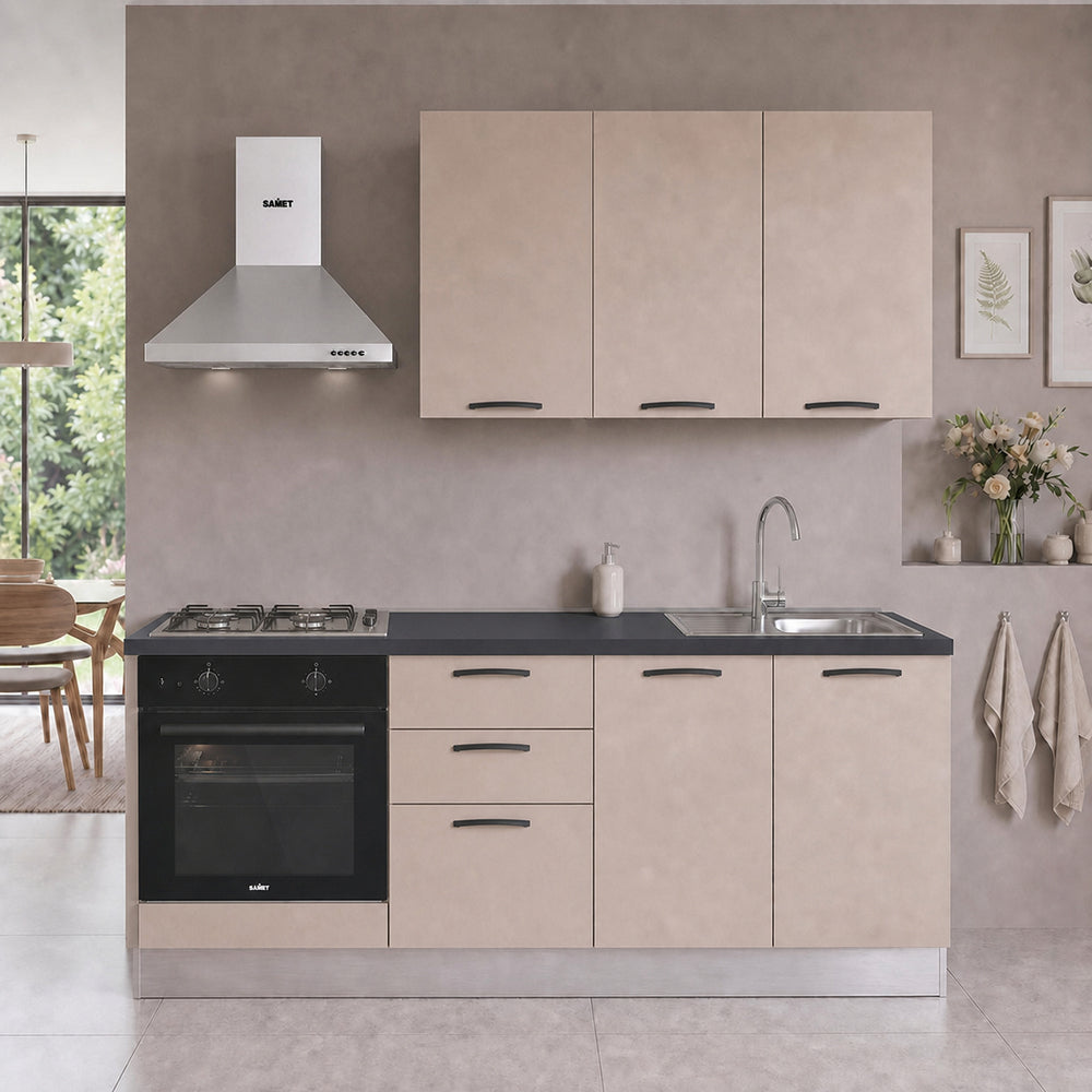 Cucina completa con elettrodomestici colore cashmere Taurusnew 195 cm Industrie Valentini