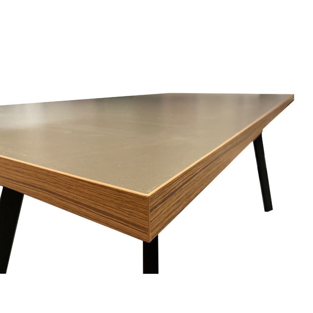 Tavolo fisso 160x80x74H con piano cacao e bordo legno e struttura in acciaio antracite Marburg