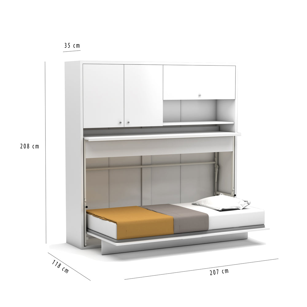 Lit escamotable simple avec bureau coulissant couleur blanc 207 cm - Nitro