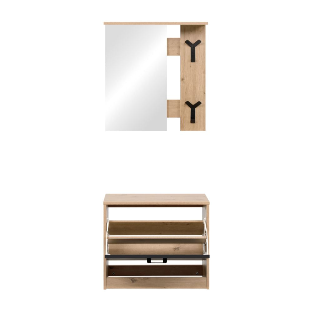 Mobile ingresso con specchio, appendiabiti e scarpiera colore rovere e nero Limone41A