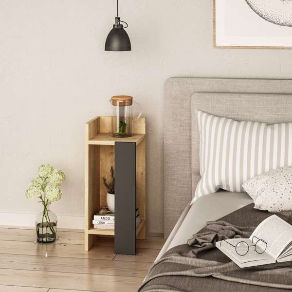 Tavolino 25x60h sinistro di design colore rovere oak con pannello antracite Elos