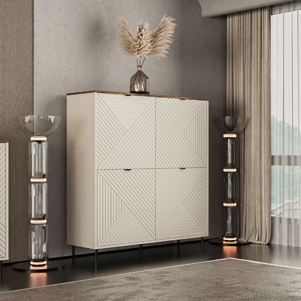Credenza 4 ante design geometrico colore cashmere e top rovere Mirage04