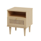 Comodino 1 cassetto in rovere con dettaglio effetto rattan 45.4x41.4x54.5H Livia