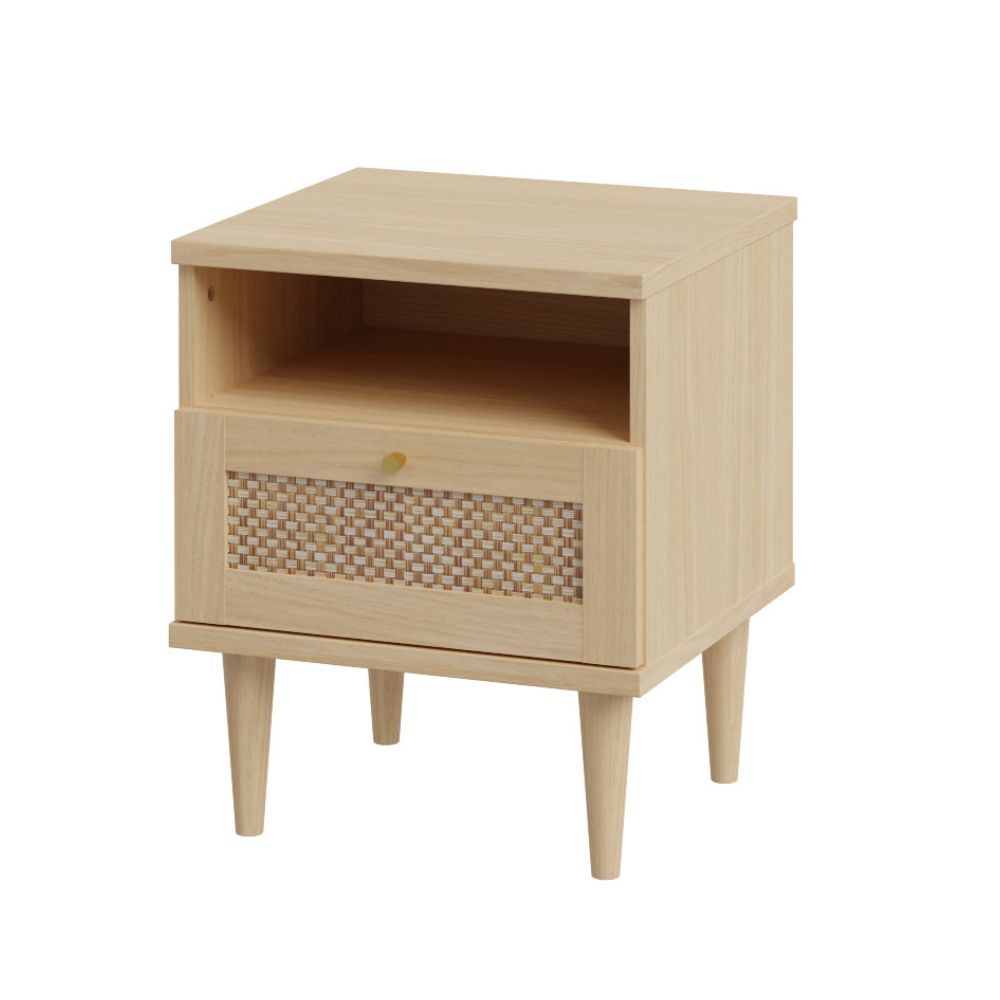 Comodino 1 cassetto in rovere con dettaglio effetto rattan 45.4x41.4x54.5H Livia