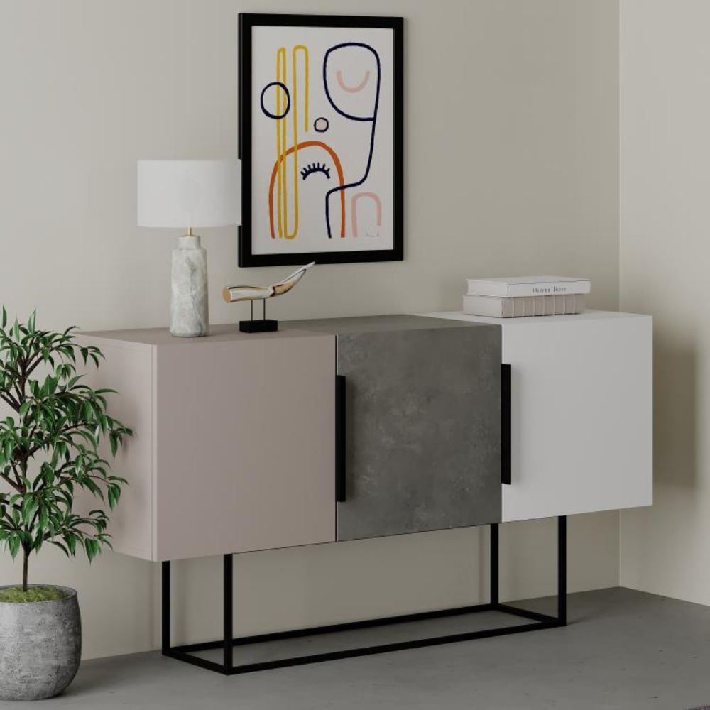 Madia con 3 ante colore tortora e cemento e bianco 150 cm - Tontini
