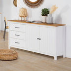Credenza in legno massiccio colore bianco e pino 150x40x80H Miranda