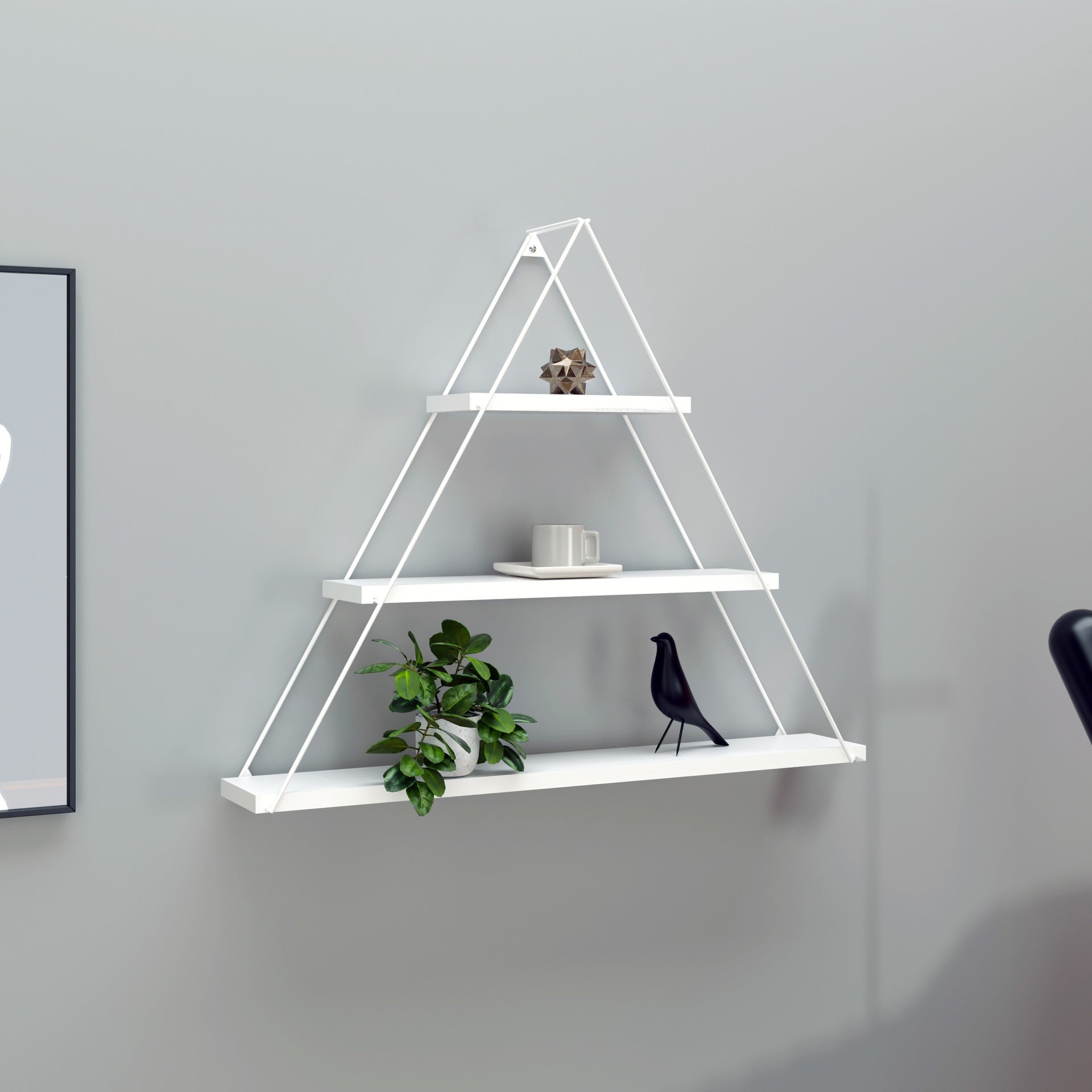 Mensola triangolare 74 cm in legno con tre ripiani colore bianco totale - Moset