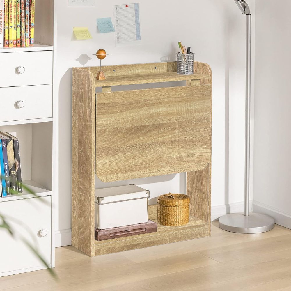 Bureau escamotable pliable peu encombrant couleur chêne 64x65x82H Plana