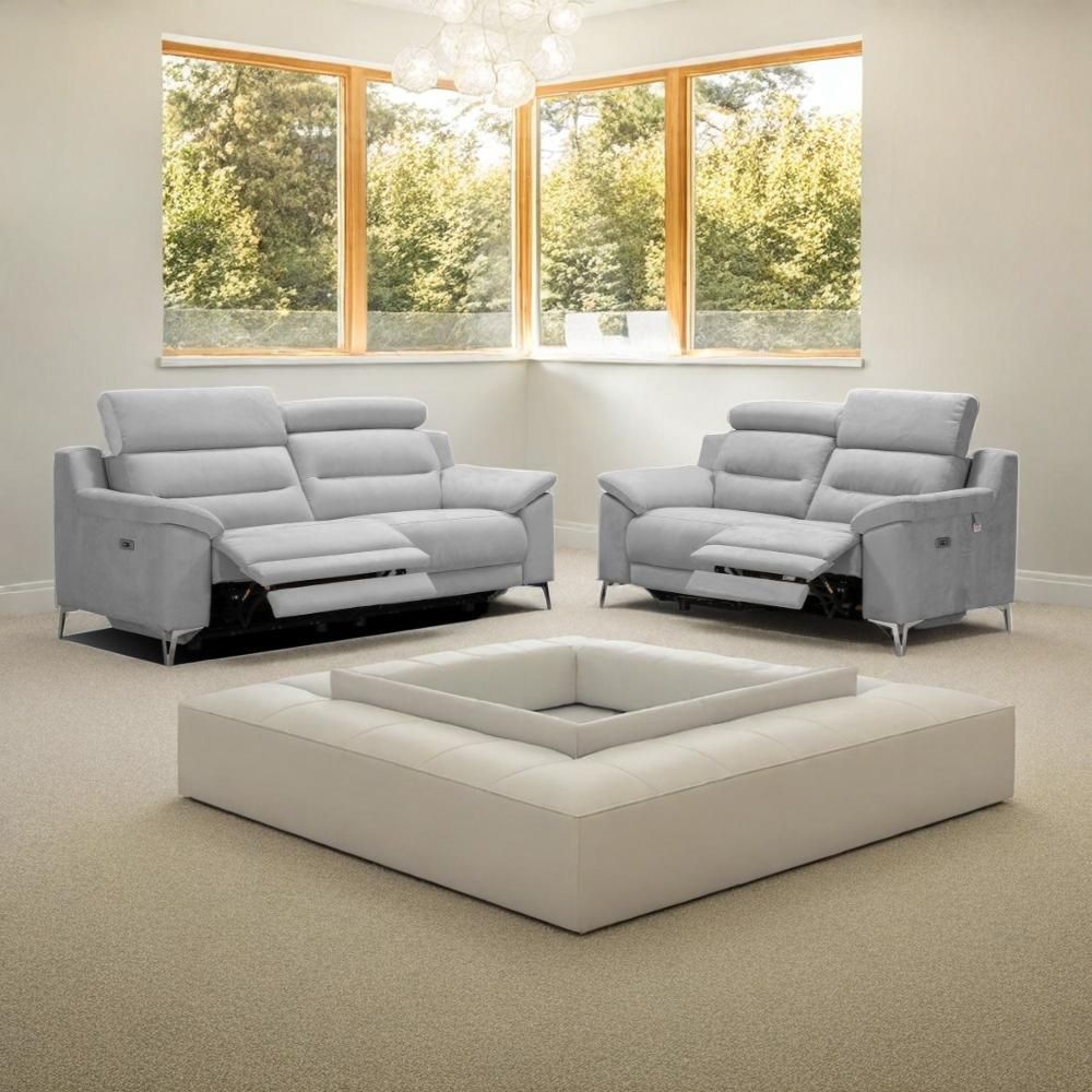 Divano 3 posti con 2 recliner elettrici in tessuto colore grigio 214 cm - Erno