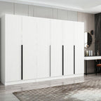 Kleiderschrank mit 6 Drehtüren in Weiß, geriffelte Optik, 270x52x210H cm – Wilmy