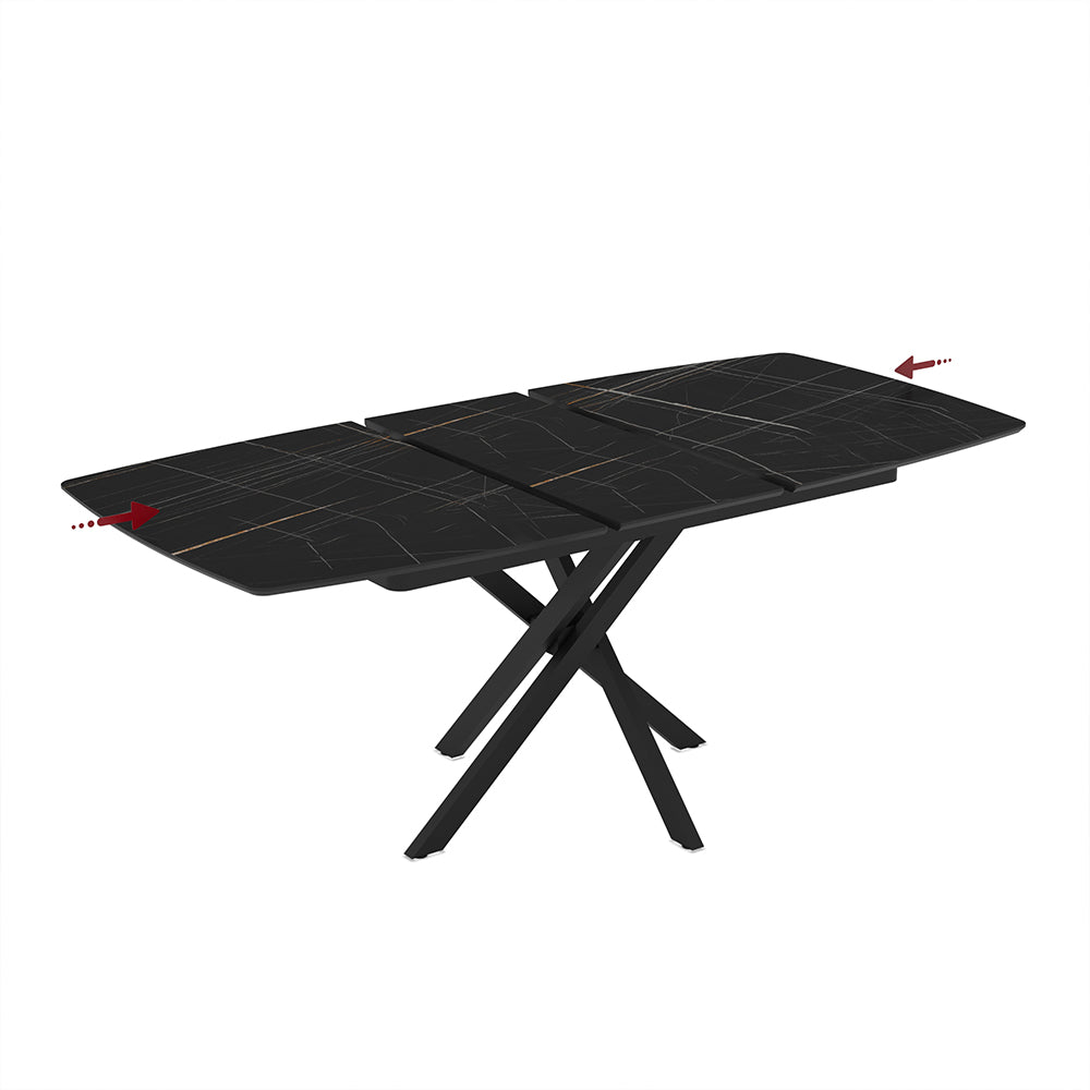 Tavolo allungabile piano effetto marmo nero e oro e gambe in metallo nero 145x90x76H Filis