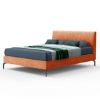 Letto matrimoniale con contenitore e testiera cuciture verticali colore arancio - Aki