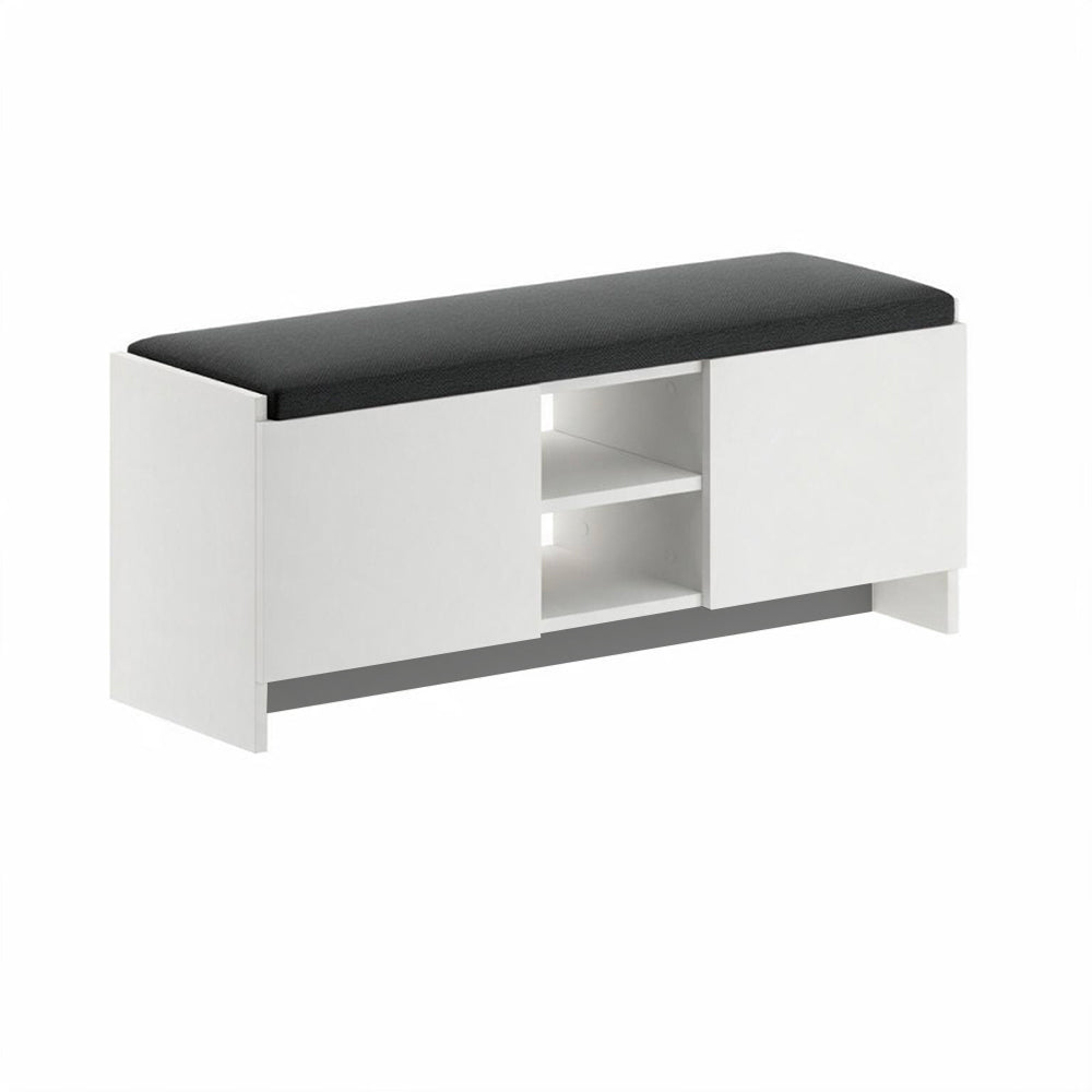 Banc à chaussures avec portes et coussin 110x40H cm coloris blanc - Zulla