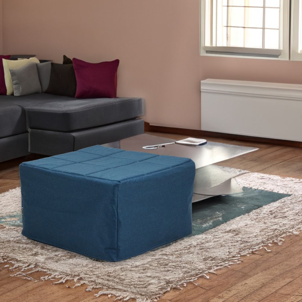 Pouf convertible en lit revêtement en tissu couleur bleue - Vega
