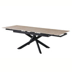 Tavolo allungabile piano in ceramica effetto marmo travertino e gambe in metallo nero 160x90x75.5H cm