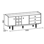 Madia 2 ante e 3 cassetti con vani a giorno colore rovere miele 206x85H cm - Dolce
