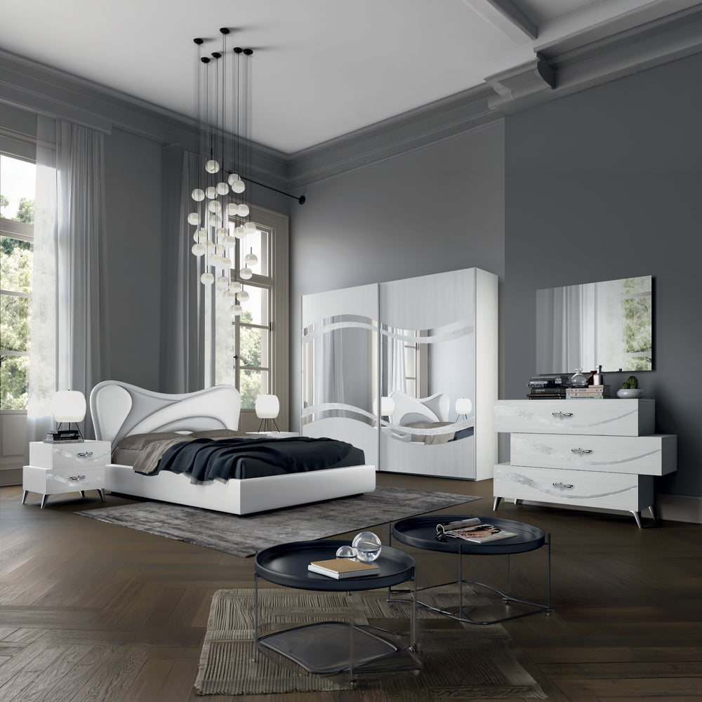 Camera da letto completa colore bianco frassinato decorazioni argento - Delia