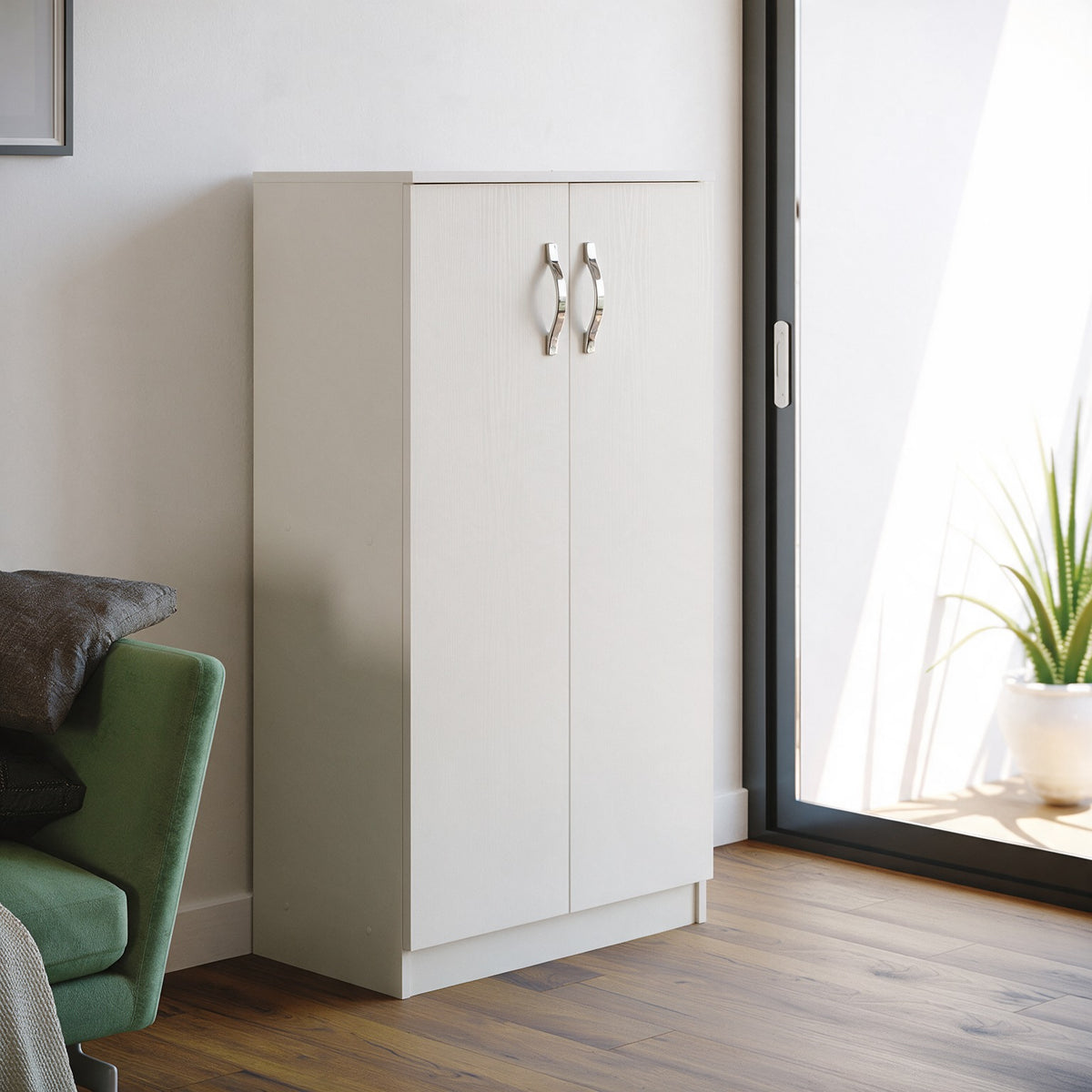 Schuhschrank mit 2 Türen und 3 Regalen, Esche weiß, 71x130H cm - Gabriella