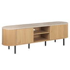 Mobile porta Tv colore rovere oak con top effetto travertino e laterali listellati 160 cm Fabia56B