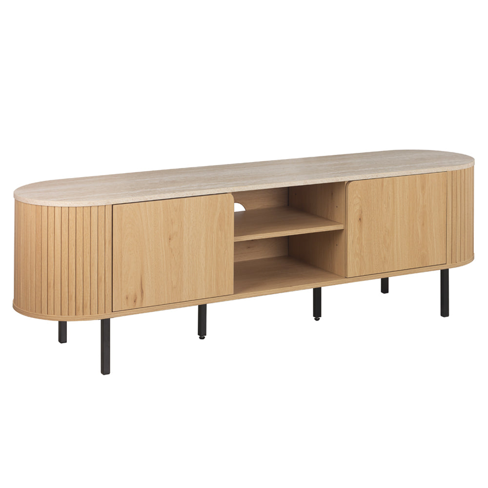 Mobile porta Tv colore rovere oak con top effetto travertino e laterali listellati 160 cm Fabia56B