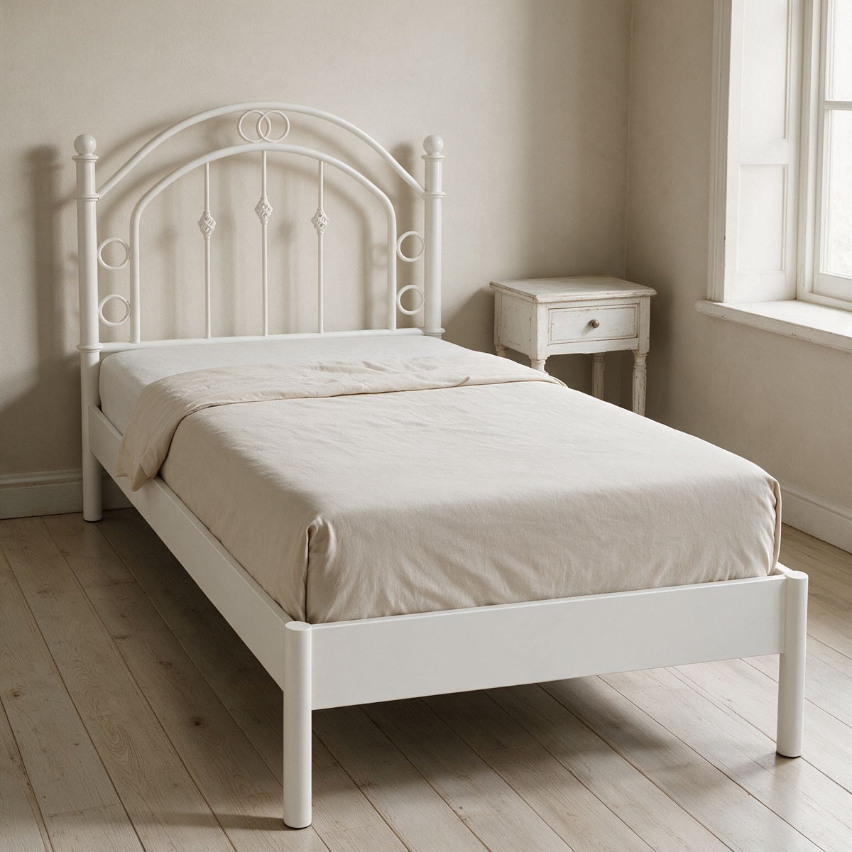 Letto singolo in ferro battuto bianco anticato 90x195 cm Luxor