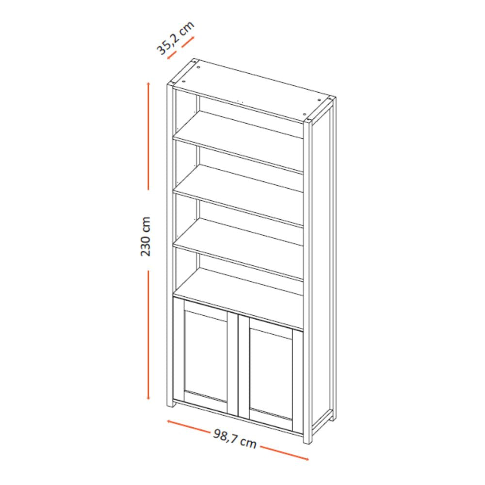 Bibliothèque avec 2 portes et 4 compartiments ouverts couleur blanc 98.7x35.2x230H Miraflor