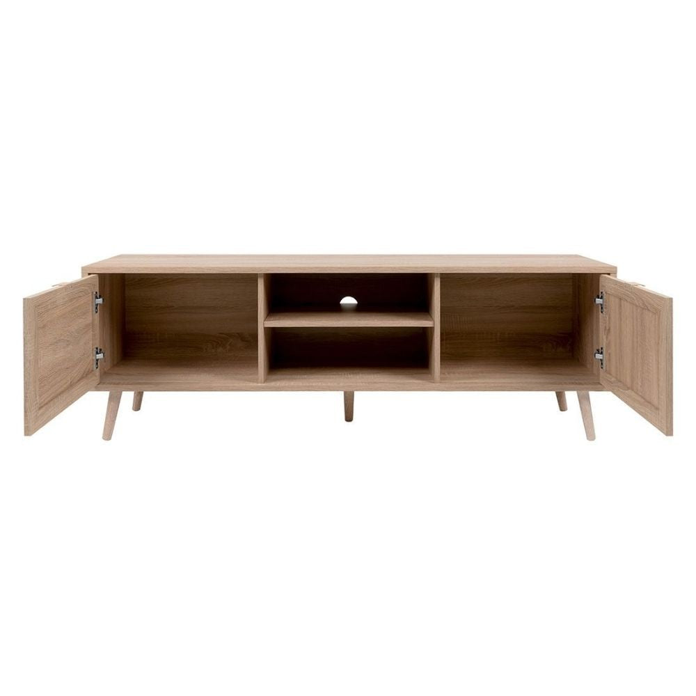 Mobile porta TV 150x52h cm con 2 ante colore quercia e effetto vimini - Bali 56A