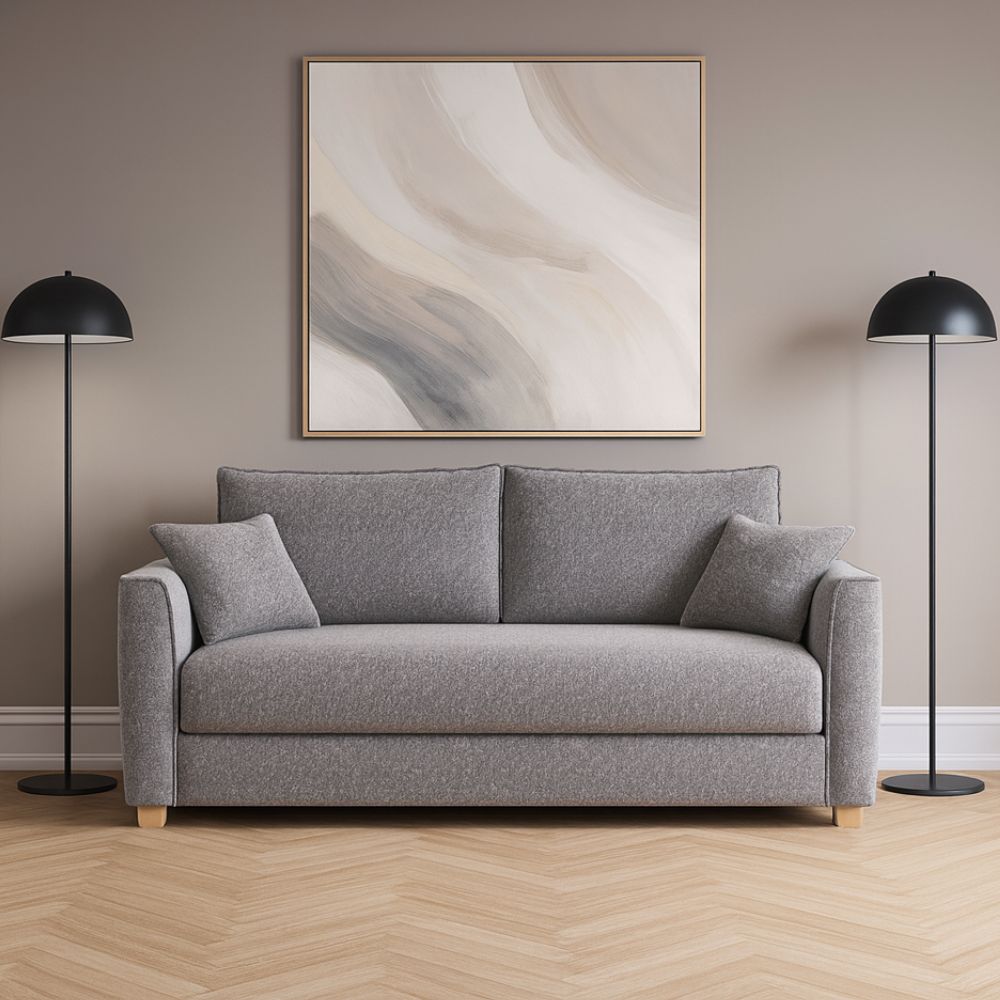 Divano 3 posti con letto estraibile e contenitore in tessuto grigio 180x93x97H Cosy