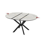 Tavolo rotondo allungabile effetto marmo bianco mola con gambe nere in metallo 110x110x76H Diano