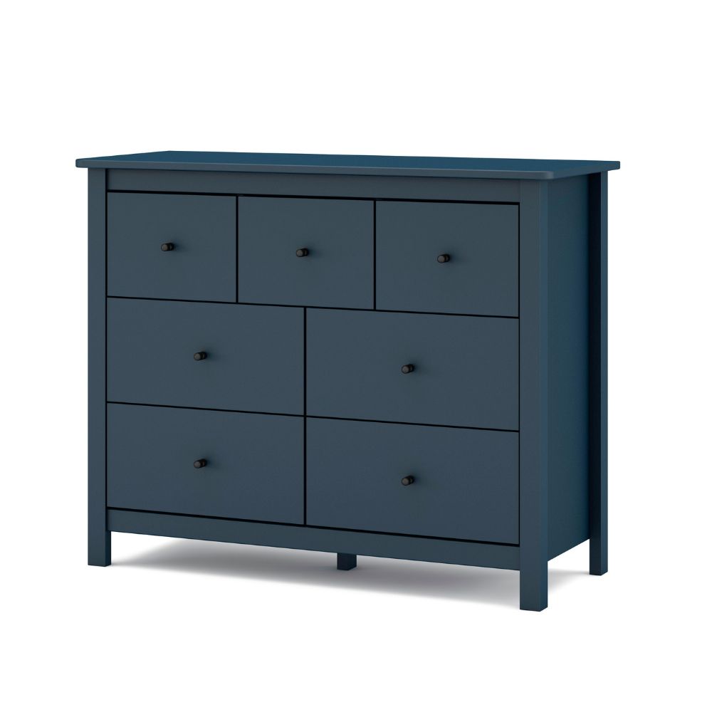 Cassettiera in legno massiccio con 7 cassetti colore blu 110x40x80H cm - Missy